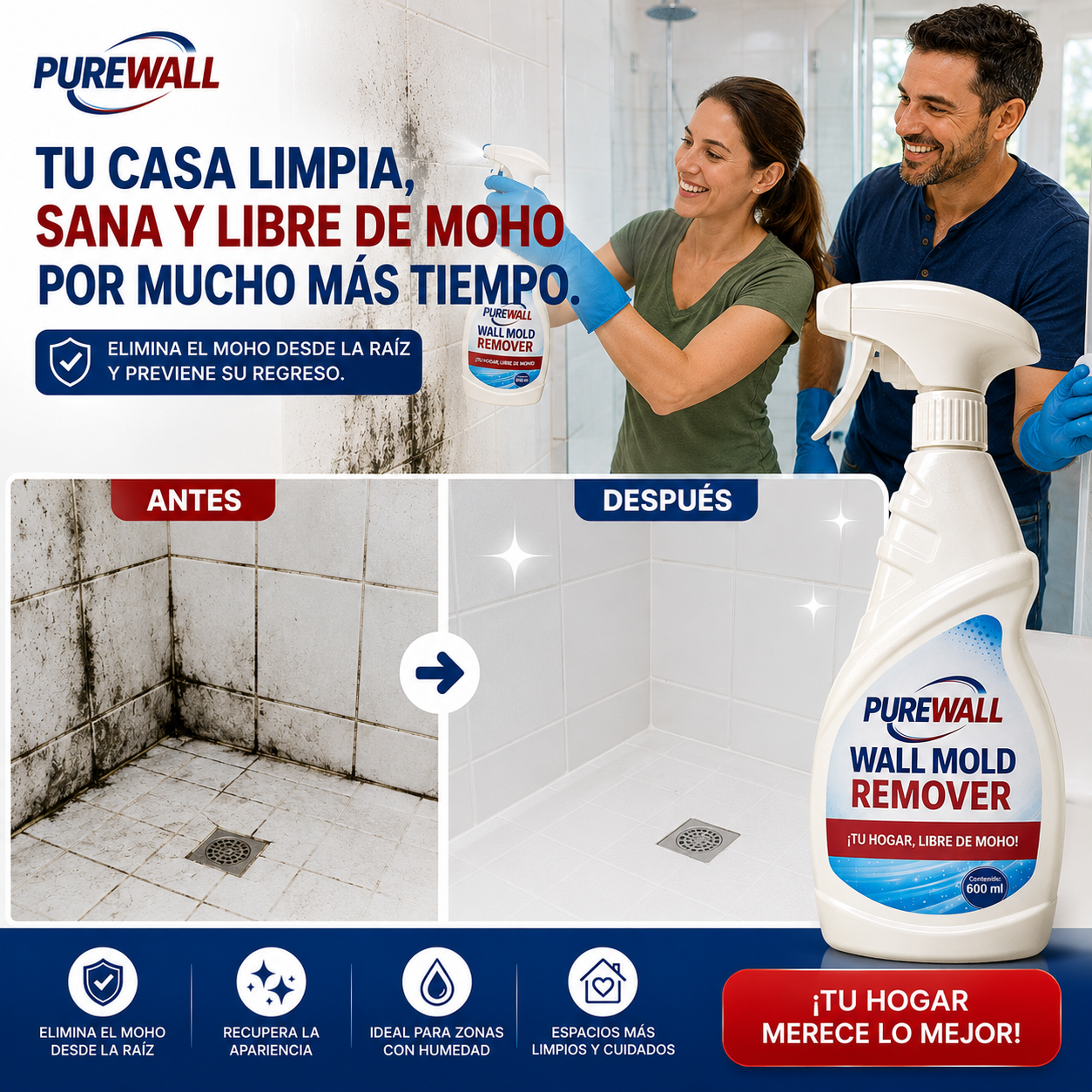 💚 PUREWALL REMOVEDOR DE MOHO | PAREDES MÁS LIMPIAS, FRESCAS Y PROTEGIDAS EN MINUTOS.